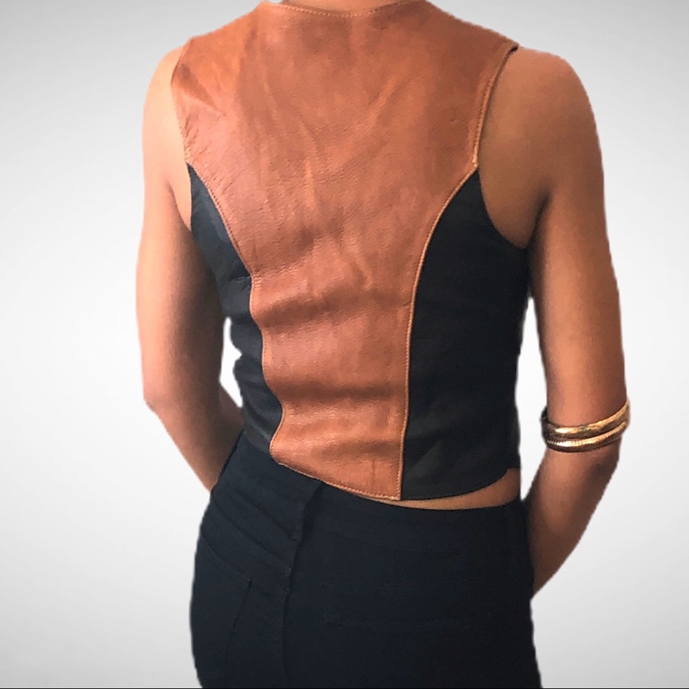 Vintage Made in USA Trim Leathers Black and Brown Biker Vest Blush Size Small - Picture 4 of 13